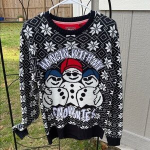 Brave Soul Black and White Snowman Crewneck Sweater